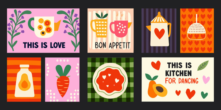 retro kitchen poster collection charming set of illustrated food designs