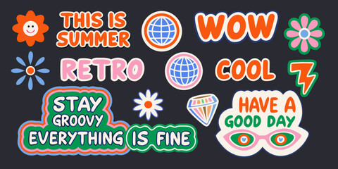 Fototapeta premium retro summer sticker set colorful hand drawn style collection