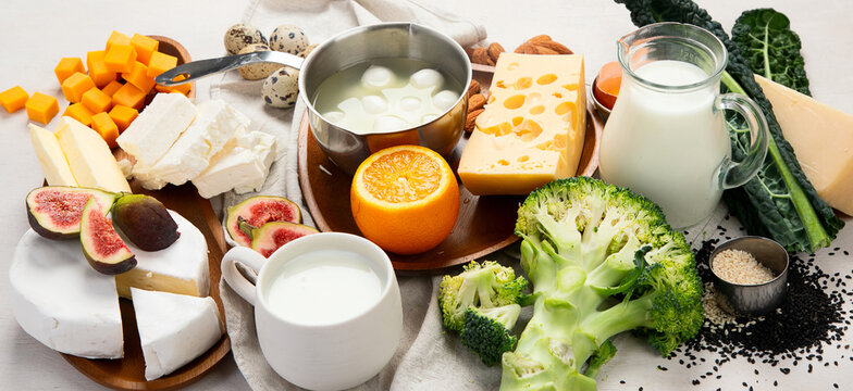 Different nutritious ingredients as source calcium. Concept of healthy lifestyle.
