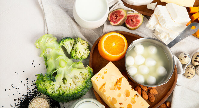 Different nutritious ingredients as source calcium. Concept of healthy lifestyle.