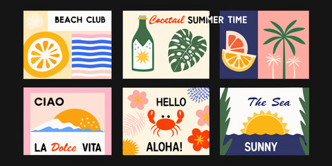 summer travel posters vibrant collection with tropical and beach themes © PolyRani