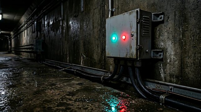 Outdoor electrical control box with red and green indicator lights electrical indicator technology equipment