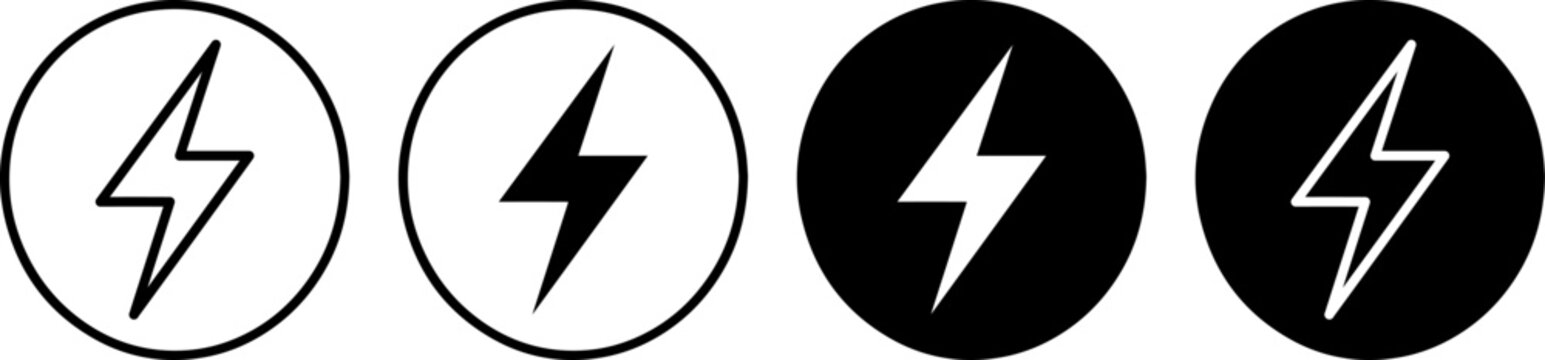 Set of four lightning bolt icons in circles