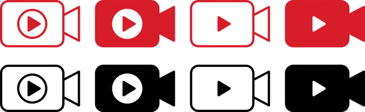 Set of video camera icons with play button symbol