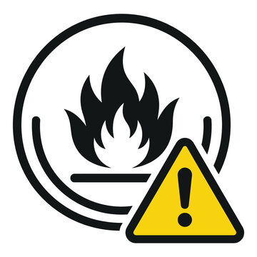 Cautionary symbol indicating flammability hazard with an exclamation mark alert icon