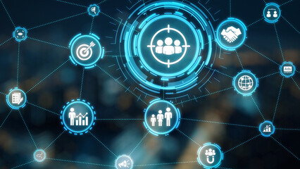 Obraz premium Concept of target group strategy optimizes digital marketing. This approach focuses on specific target group demographics, enhancing campaigns for effective reach and engagement. Gist