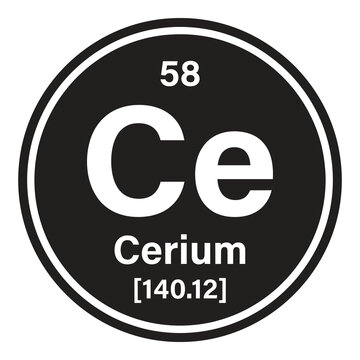 Element 58 Cerium symbol Ce chemical atomic number information displayed in a circle icon