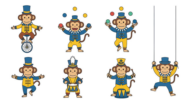 Circus Monkeys Performing Tricks - Juggling, Balancing, Drumming, Swinging
