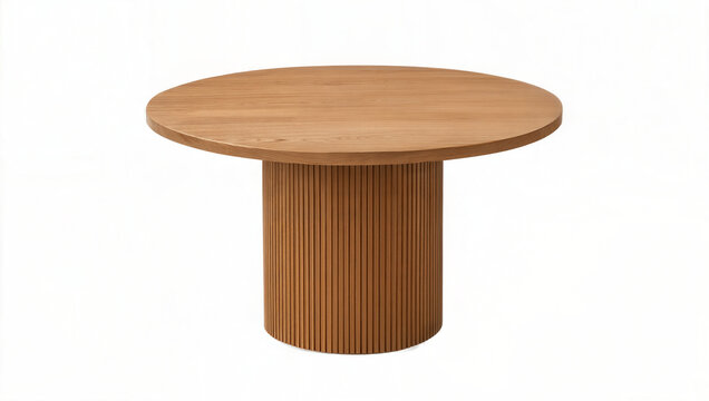 Wooden round table isolated on white background