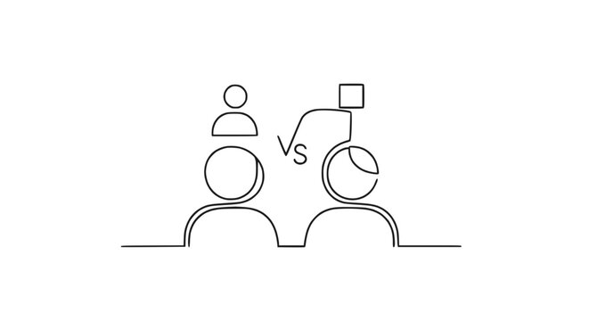 Generational Gap Concept: Old vs Young People Contrast, Line Art Icon