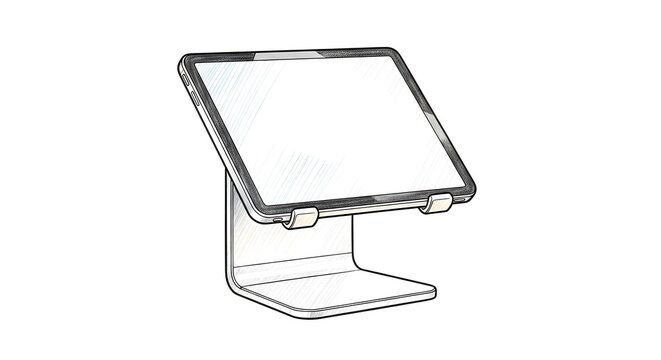 Modern transparent tablet stand on white background.