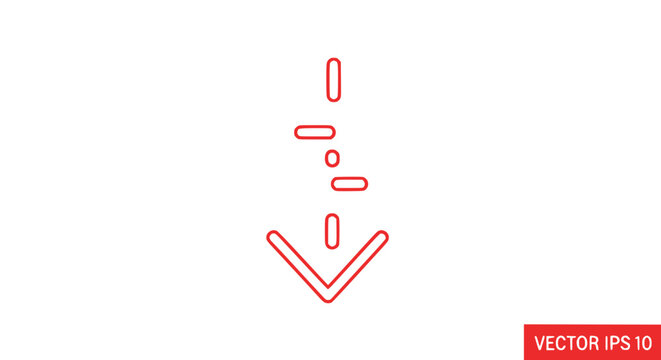 Red Arrow Icon with Dashes Downward Motion Vector Graphic