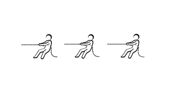 Illustrated dogs playing sequential tug of war game.