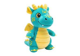 Fototapeta premium Cute cartoon dragon plush toy sitting upright isolated on transparent background