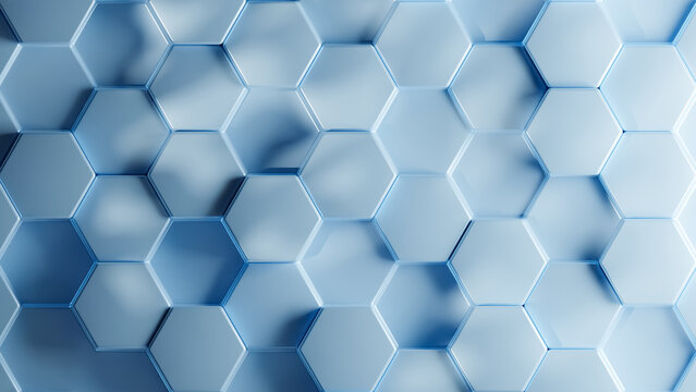 3D background of Sky Blue hexagon pattern. 3d hexagon pattern with different depths. pattern 3d shape background