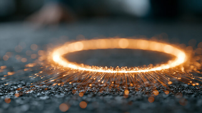 Magical Energy Portal: A glowing, ethereal circle of orange light sparks and shimmers on a dark, textured surface, suggesting a portal or gateway to another realm.
