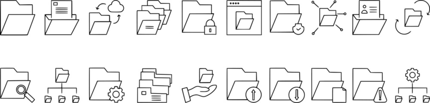 Folder icon set. Collection with outline style. Vector illustration.