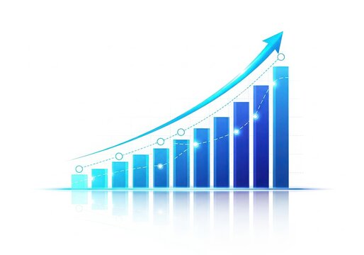 Bar chart showing upward trend with increasing data values and a trend line isolated on white background