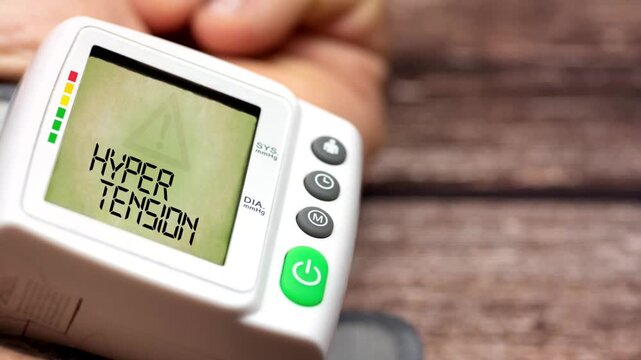 Blood pressure monitor and a warning about high blood pressure, symbolizing the health risks associated with hypertension