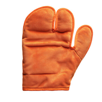 An orange glove displayed against a plain, isolated on transparent background