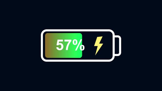 Percentage Level Battery increasing and decreasing, Battery icon charge indicator on Dark Background with Alpha Matte