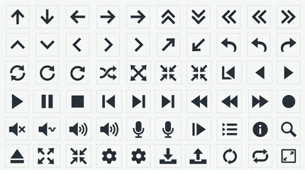 Naklejka premium Collection of various digital interface icons for navigation and control.