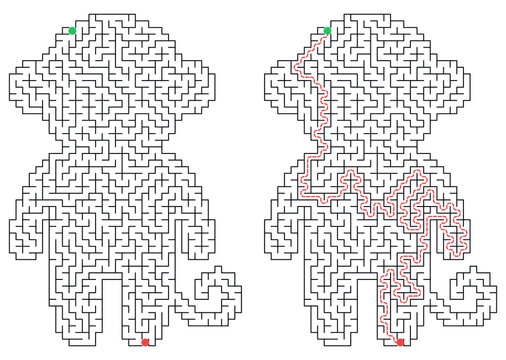 Monkey maze puzzle with solution path for logic and attention