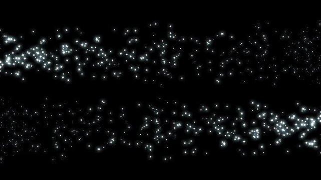 Elegant Two lines of magical twinkle doodle stars trail fast motionable burst opposite each other. white glitter sparkles star trail, star linedust, glowing glitter path stars trail on black screen.4k
