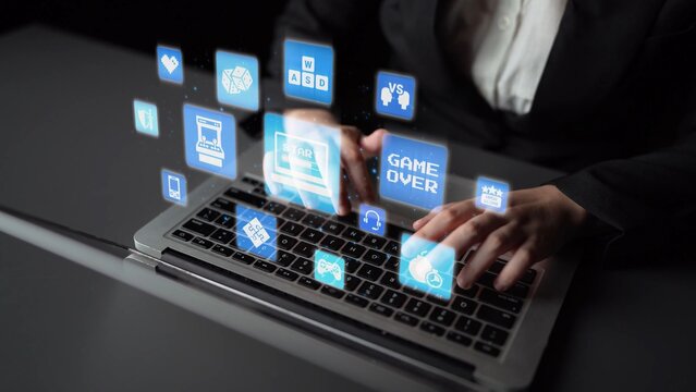 Gaming icons show online gaming, game streaming, and interactive play. Gaming supports esports, game community, and digital gaming experience. Funnel