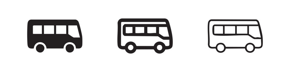Public bus transportation vehicle icon set in solid and outline styles © liubomir118809