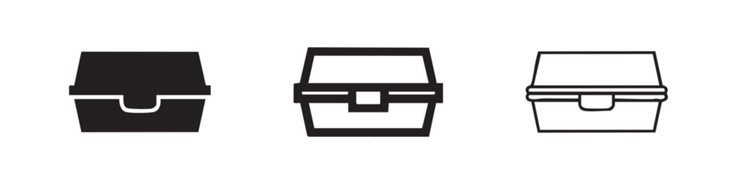 Takeout food box container icon set in solid and outline styles