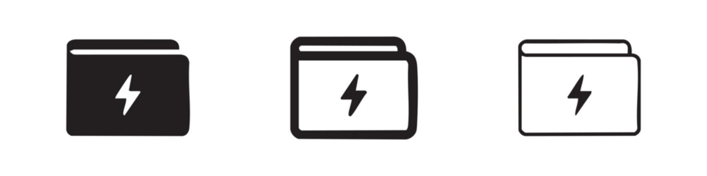 Digital wallet folder with lightning bolt icon set in solid and outline styles