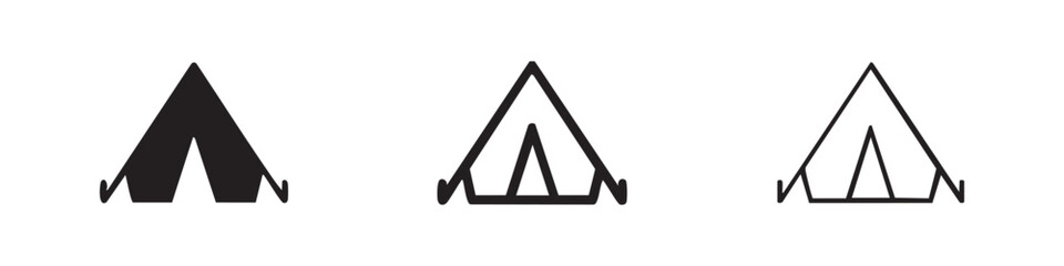 Camping tent vector icons set in solid and rough line styles for outdoor travel and adventure themes © liubomir118809