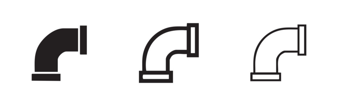Plumbing pipe elbow vector icons set with solid and hand-drawn outline versions for industrial design