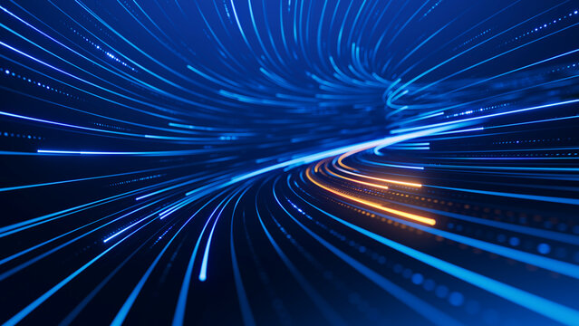 Streaming data, binary data moving on a digital tunnel - Digital Code road, ai, artificial intelligence concept - 3d illustration