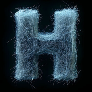 Top view of a 3D letter H made of cobwebs isolated on a white transparent background