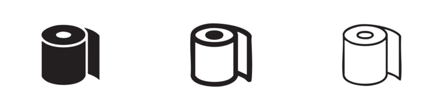 Roll of paper icon set. Toilet paper, kitchen towel, or fabric roll symbol for various uses.