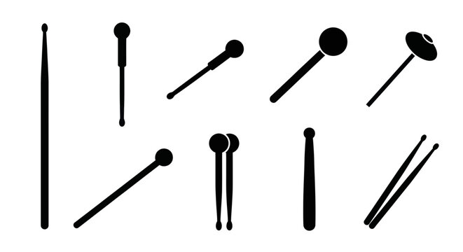 Drumstick Silhouette Collection: Various Types on White Background