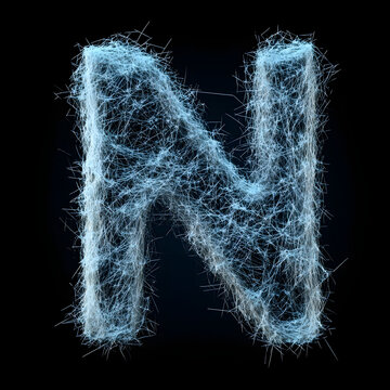 Top view of a 3D letter N made of cobwebs isolated on a white transparent background