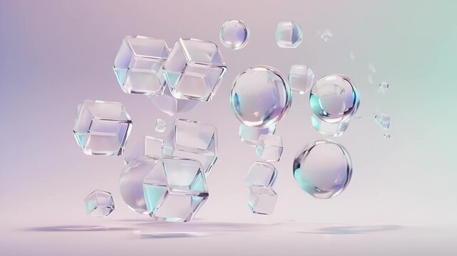 Glowing Crystal Shapes Floating Downward.