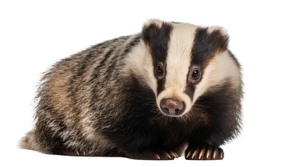 European badger with distinctive black and white facial markings, isolated on transparent background © Noah