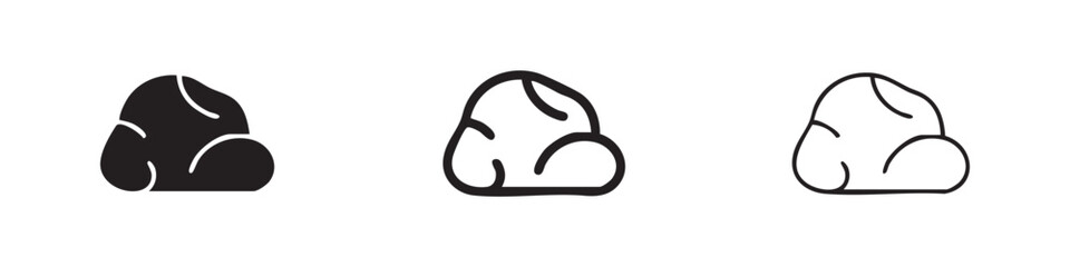 Rock or Stone Icon Set with Solid and Outline Styles © liubomir118809
