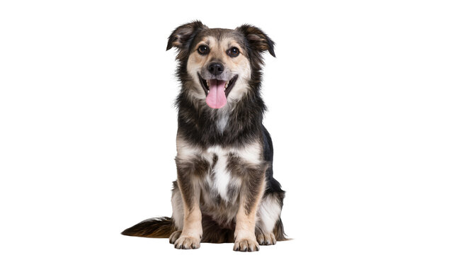 Happy mixed breed dog sitting attentively, isolated on transparent background