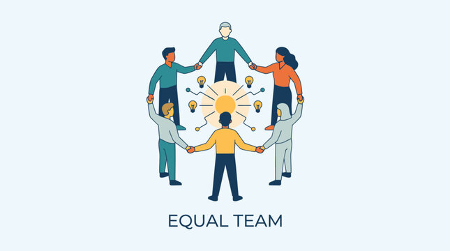 Diverse group of people holding hands in a circle around a central idea.