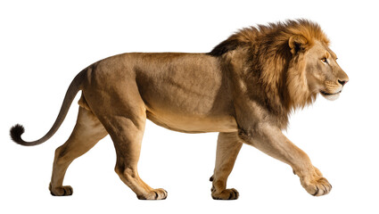 Majestic male lion with full mane walking, isolated on transparent background © Mira