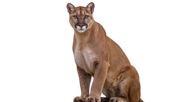 Majestic cougar sitting attentively, isolated on transparent background