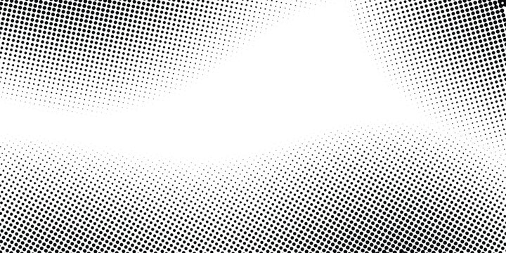 Black dots on white background, halftone pattern texture in vector.