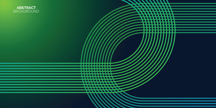 Futuristic dark green background with interlocking parallel lines forming geometric loop and modern technological aesthetic.