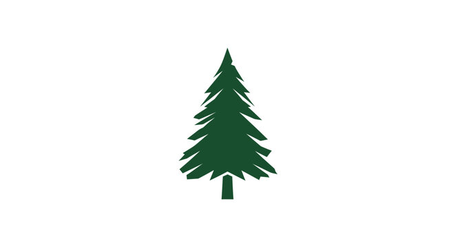 A single green geometric pine tree on a white background, minimal design