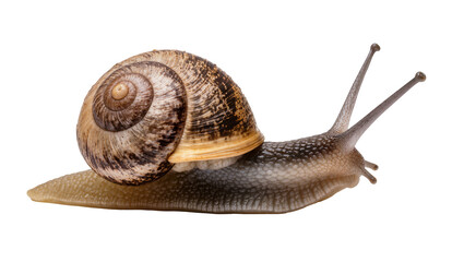 Brown garden snail with patterned shell, isolated on transparent background © Noah